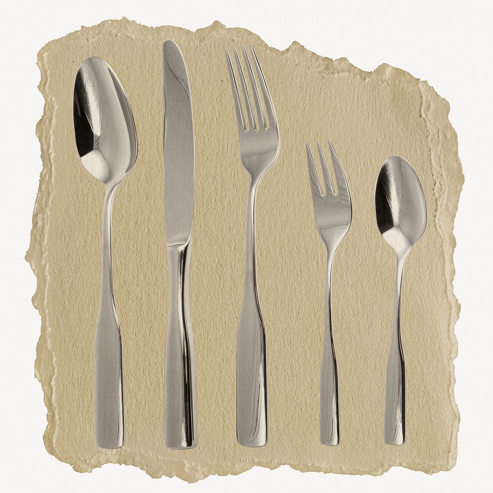 Cutlery, utensil on torn paper