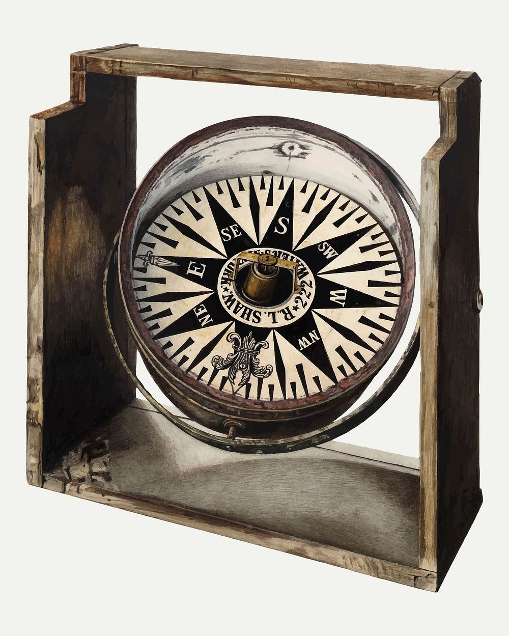 Vintage compass illustration vector, remixed from the artwork by Charles Lemcke