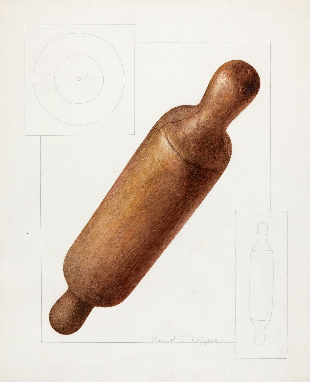 Dough Rolling Pin (ca. 1937) by Manuel G. Runyan. Original from The National Gallery of Art. Digitally enhanced by rawpixel.