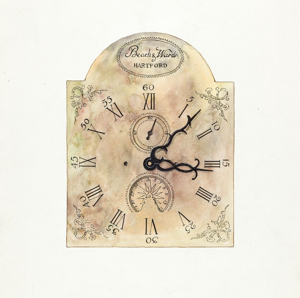 Grandfather Clock Dial (1936) by Geoffrey Holt. Original from The National Gallery of Art. Digitally enhanced by rawpixel.