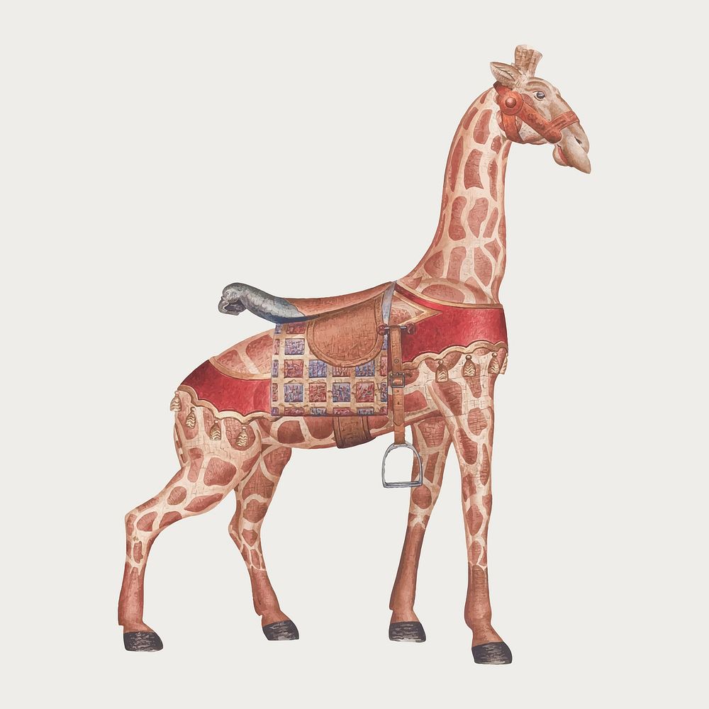 Carousel giraffe illustration vector, remixed from artworks by Henry Tomaszewski