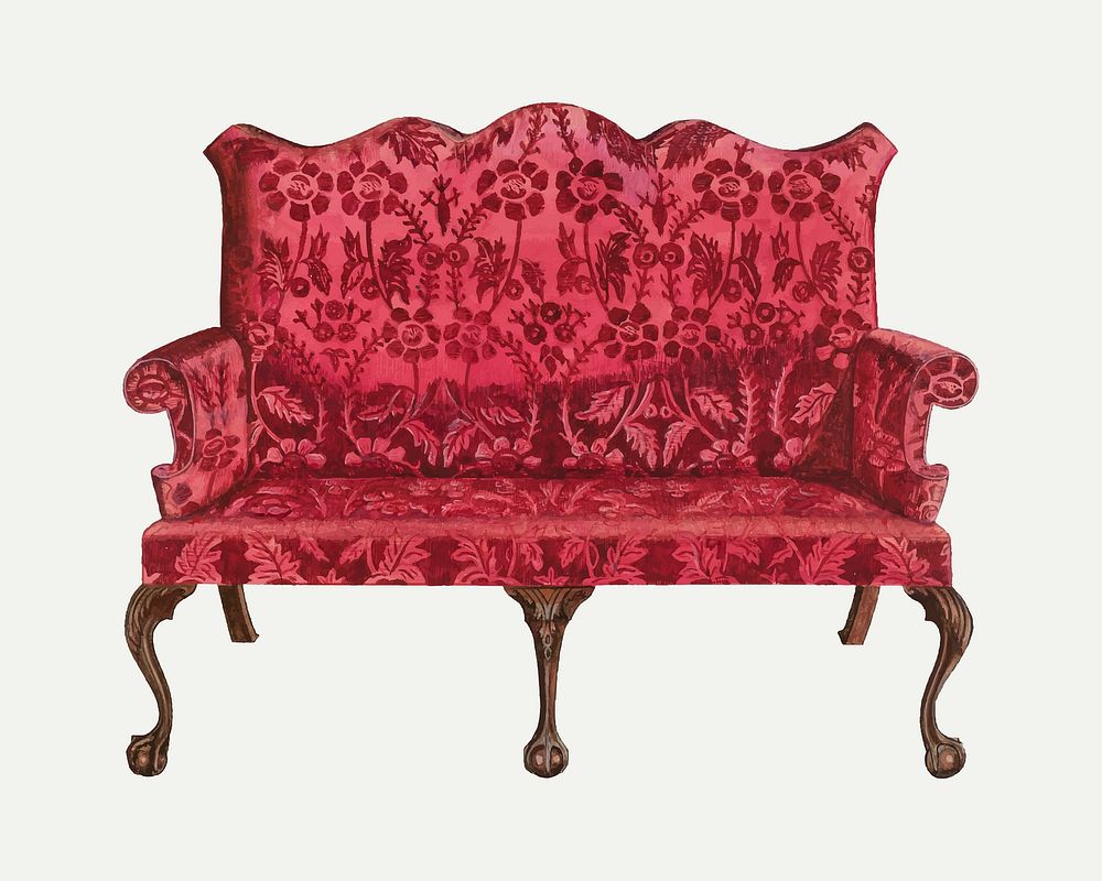 Vintage red settee vector illustration, remixed from the artwork by John Dieterich