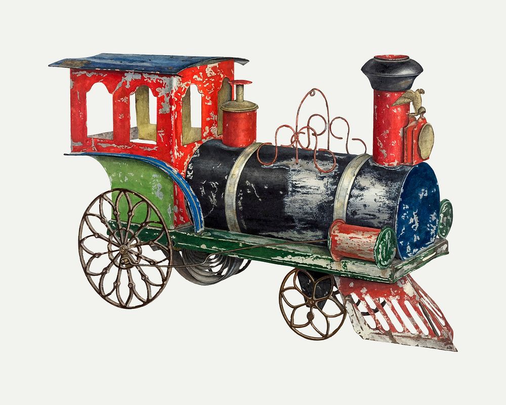 Vintage toy locomotive illustration vector, remixed from the artwork by Charles Henning