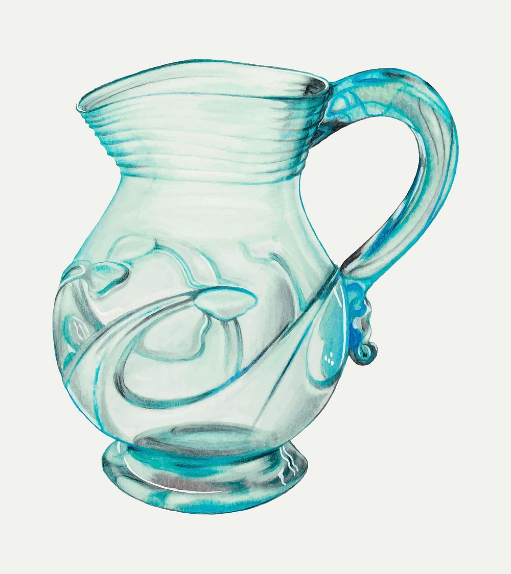 Blue vintage pitcher vector illustration, remixed from the artwork by S. Brodsky