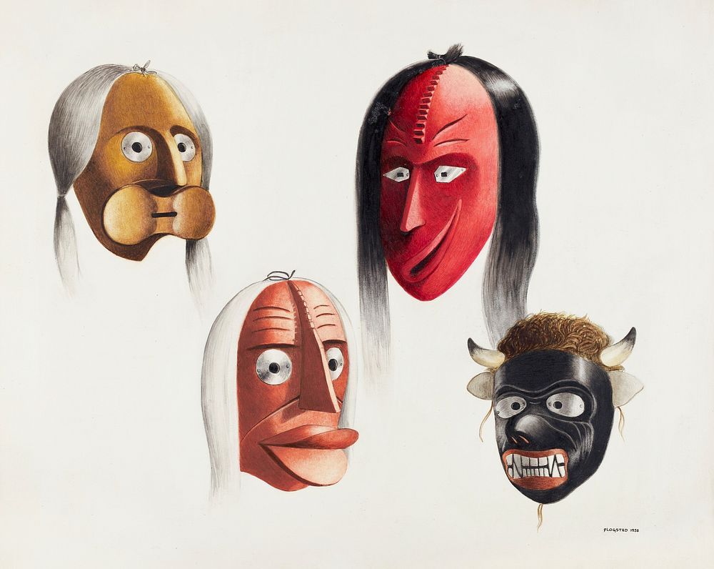 Masks (ca. 1938) by Louis Plogsted. Original from The National Gallery of Art. Digitally enhanced by rawpixel.