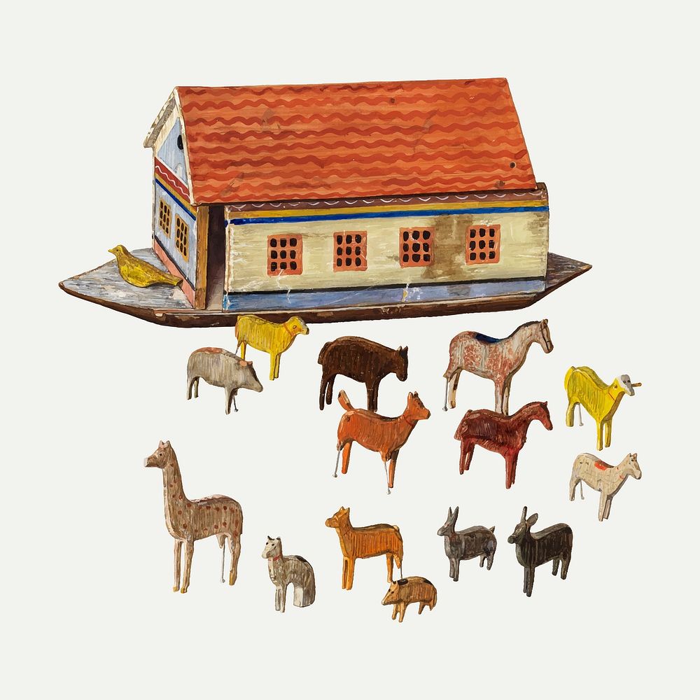 Noah's Ark and Animals vector illustration, remixed from the artwork by Ben Lassen