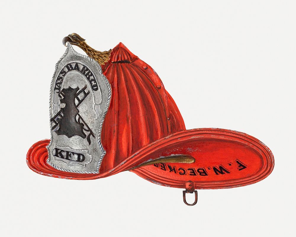Vintage fireman's hat psd, remix from artwork by William Lang