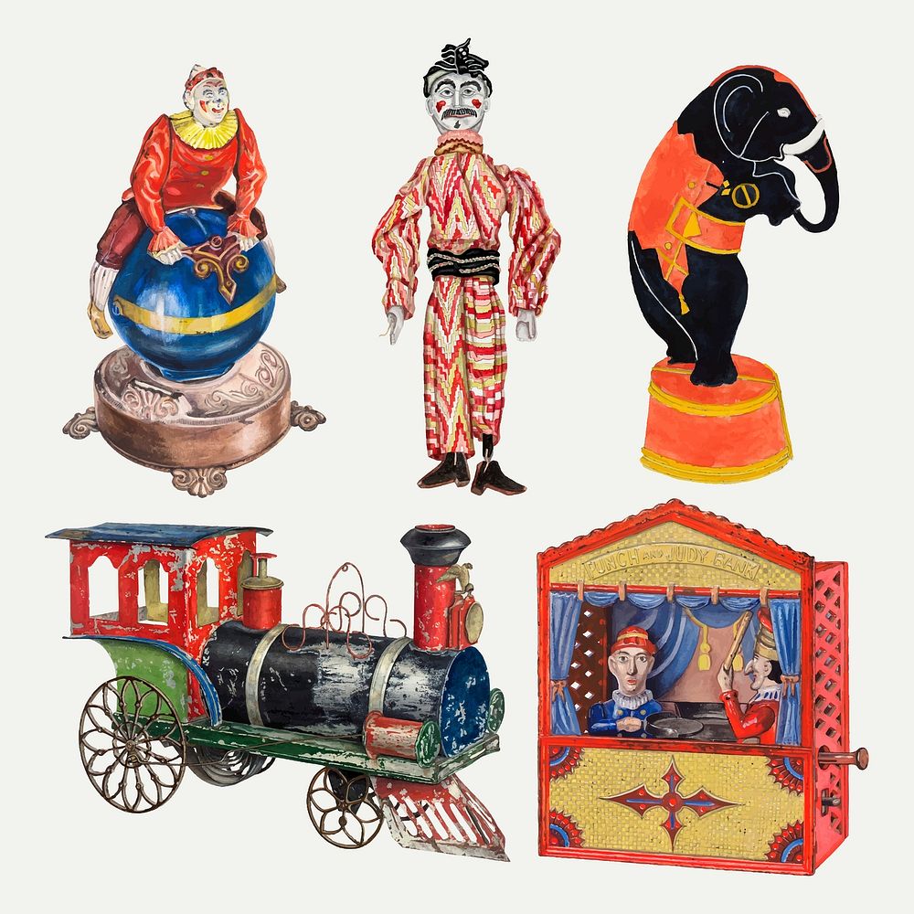 Antique children's toys vector design element set, remixed from public domain collection