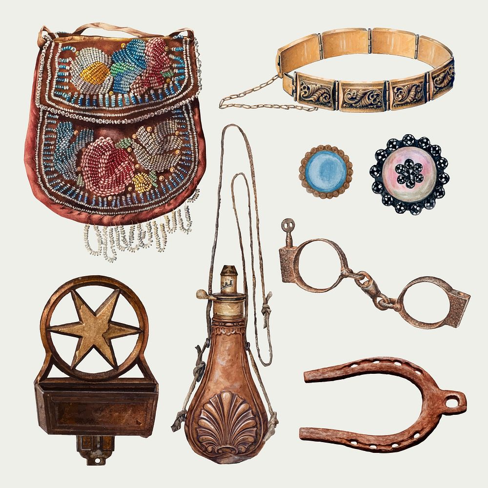 Antique accessories vector design element set, remixed from public domain collection