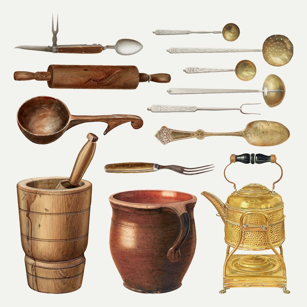 Vintage kitchenware vector illustration, remixed from public domain collection