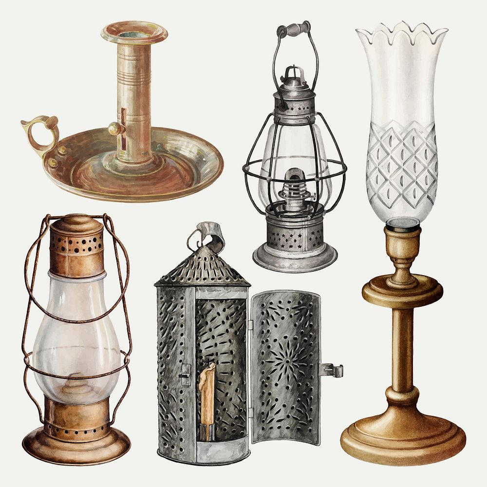 Vintage lamp vector illustration, remixed from public domain collection
