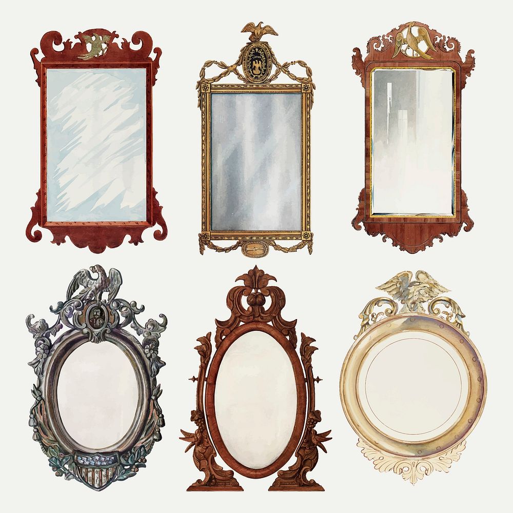 Antique mirrors vector design element set, remixed from public domain collection