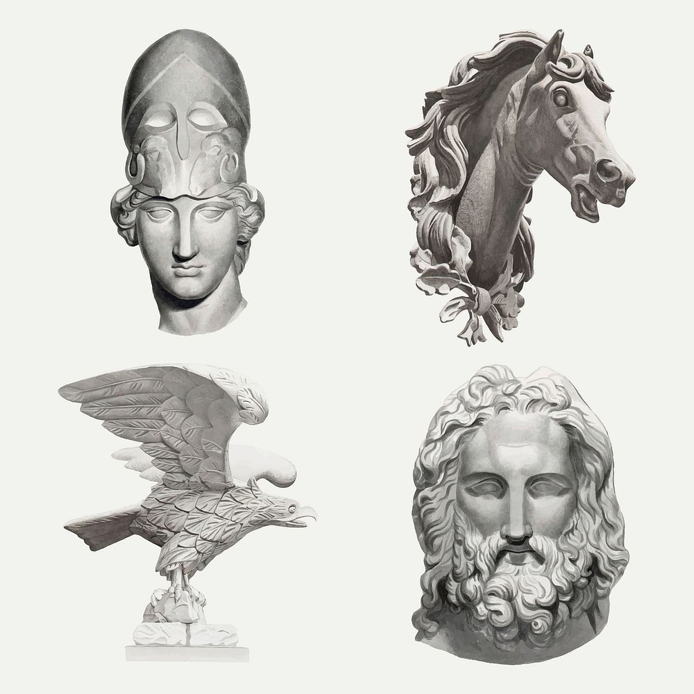 Antique sculptures vector design element set, remixed from public domain collection