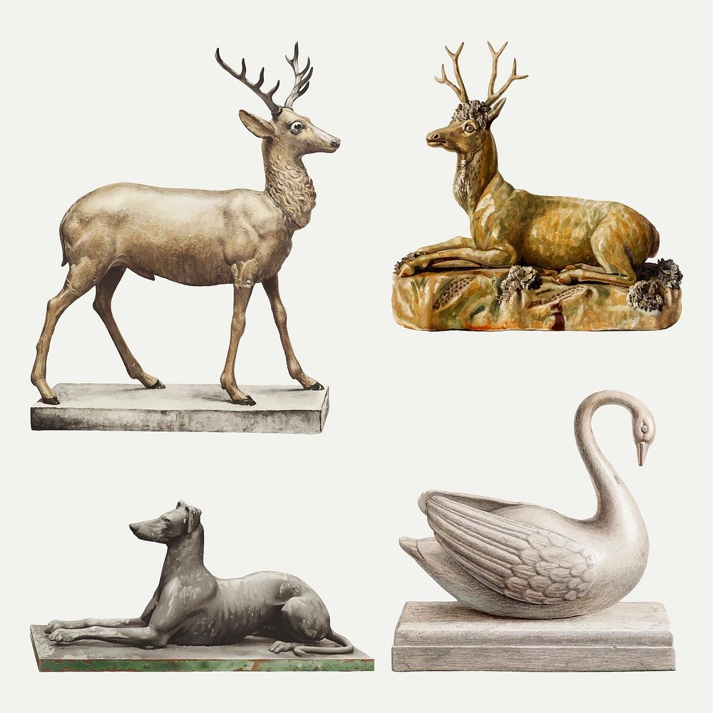 Antique sculptures vector design element set, remixed from public domain collection