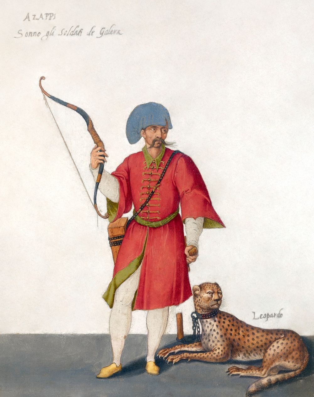 An Azappo Archer with a Cheetah (1575) painting in high resolution by Jacopo Ligozzi. Original from Getty Museum. Digitally…
