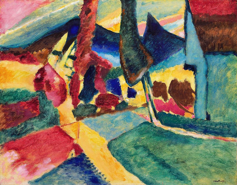 Landscape with Two Poplars (1912) high resolution painting by Wassily Kandinsky. Original from The Art Institute of Chicago.…