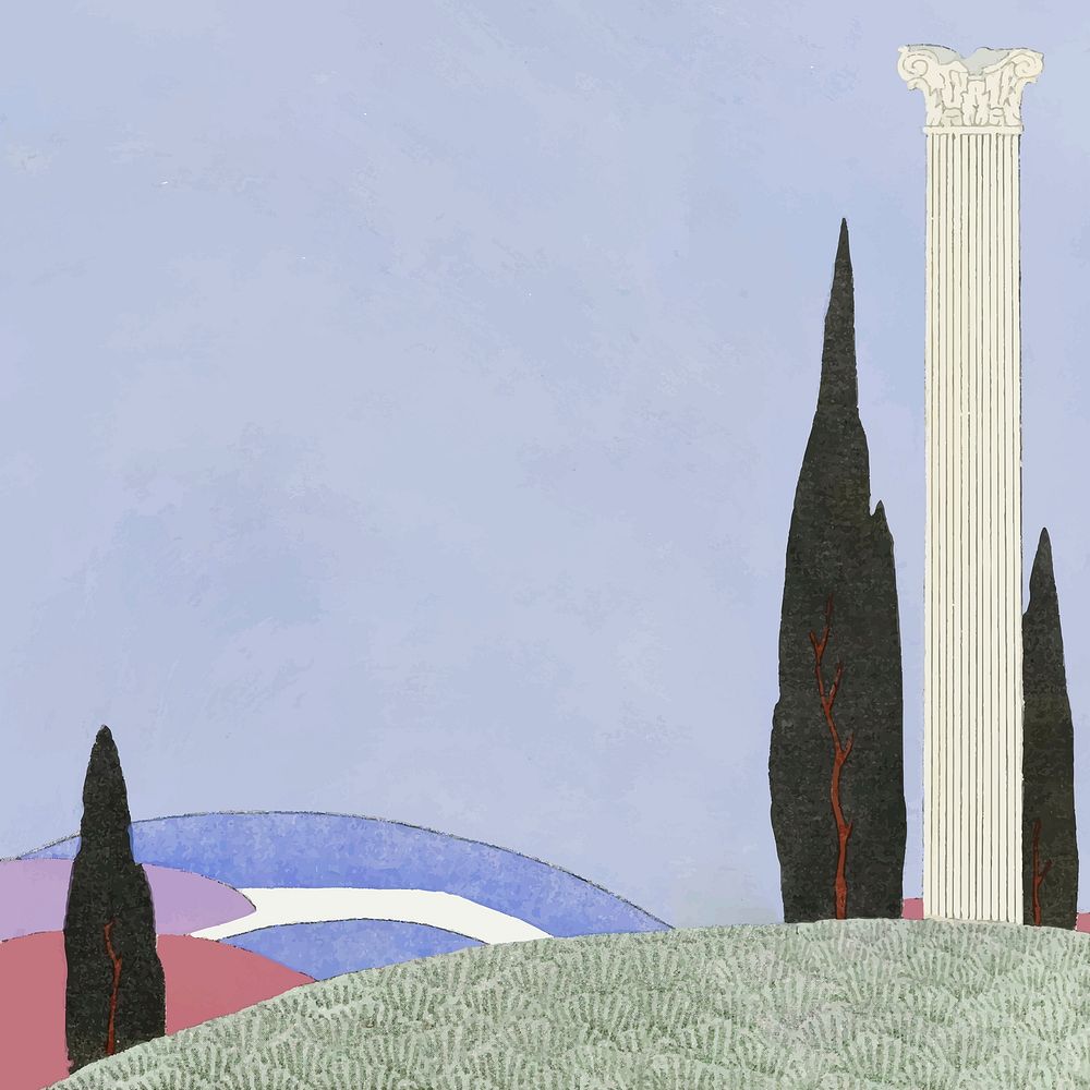 Pillar on hill background vector design space, remix from artworks by George Barbier