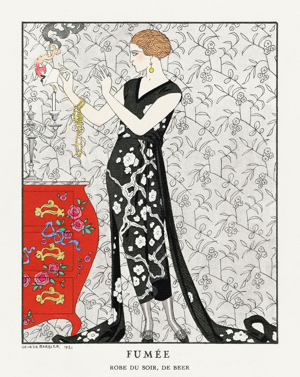 Fum&eacute;e: Robe du soir, de Beer (1921) fashion illustration in high resolution by George Barbier. Original from The…