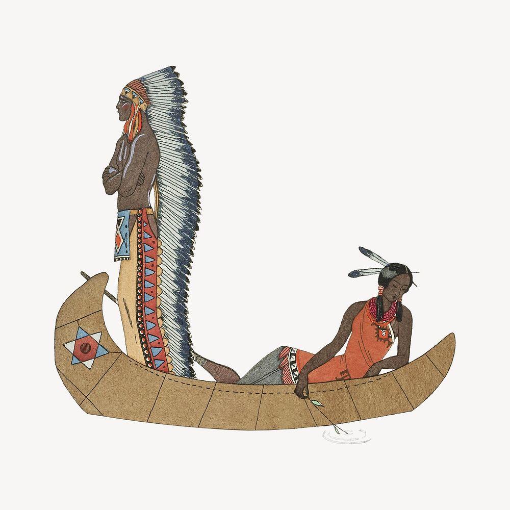 Native American collage element, George Barbier-inspired vintage artwork psd, remixed by rawpixel