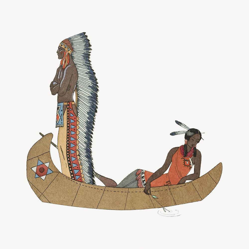 Native American illustration, George Barbier-inspired vintage artwork, remixed by rawpixel