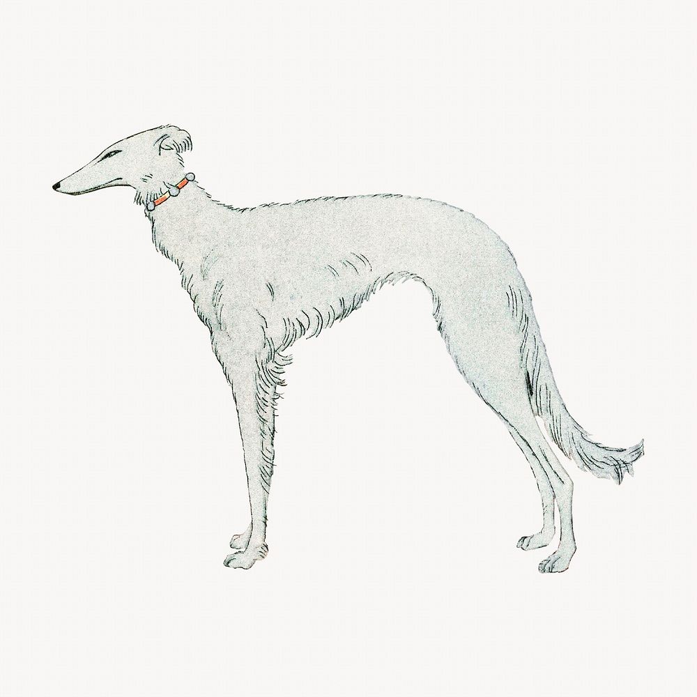 Greyhound dog illustration, George Barbier-inspired vintage artwork, remixed by rawpixel