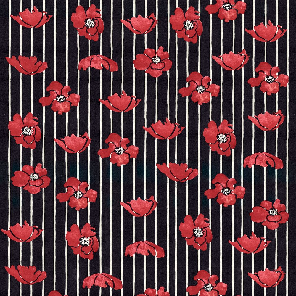 Red floral patterned background art nouveau style, remix from artworks by Ethel Reed