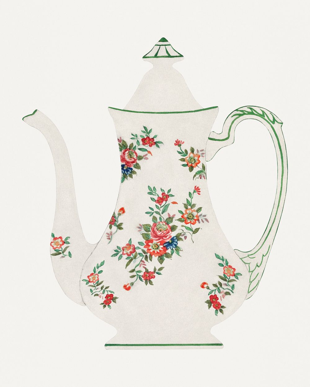 Vintage flowers and leaves teapot psd, remixed from Noritake factory china porcelain tableware design