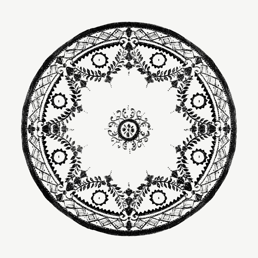 Vintage black and white mandala vector ornament, remixed from Noritake factory china porcelain tableware design