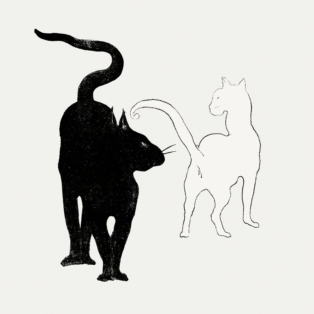 Vintage black cats illustration psd, remixed from artworks by &Eacute;douard Manet