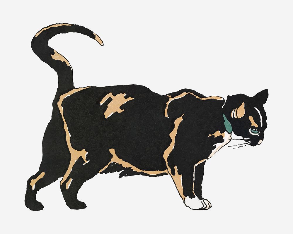 Black cat vector art print, remixed from artworks by Edward Penfield