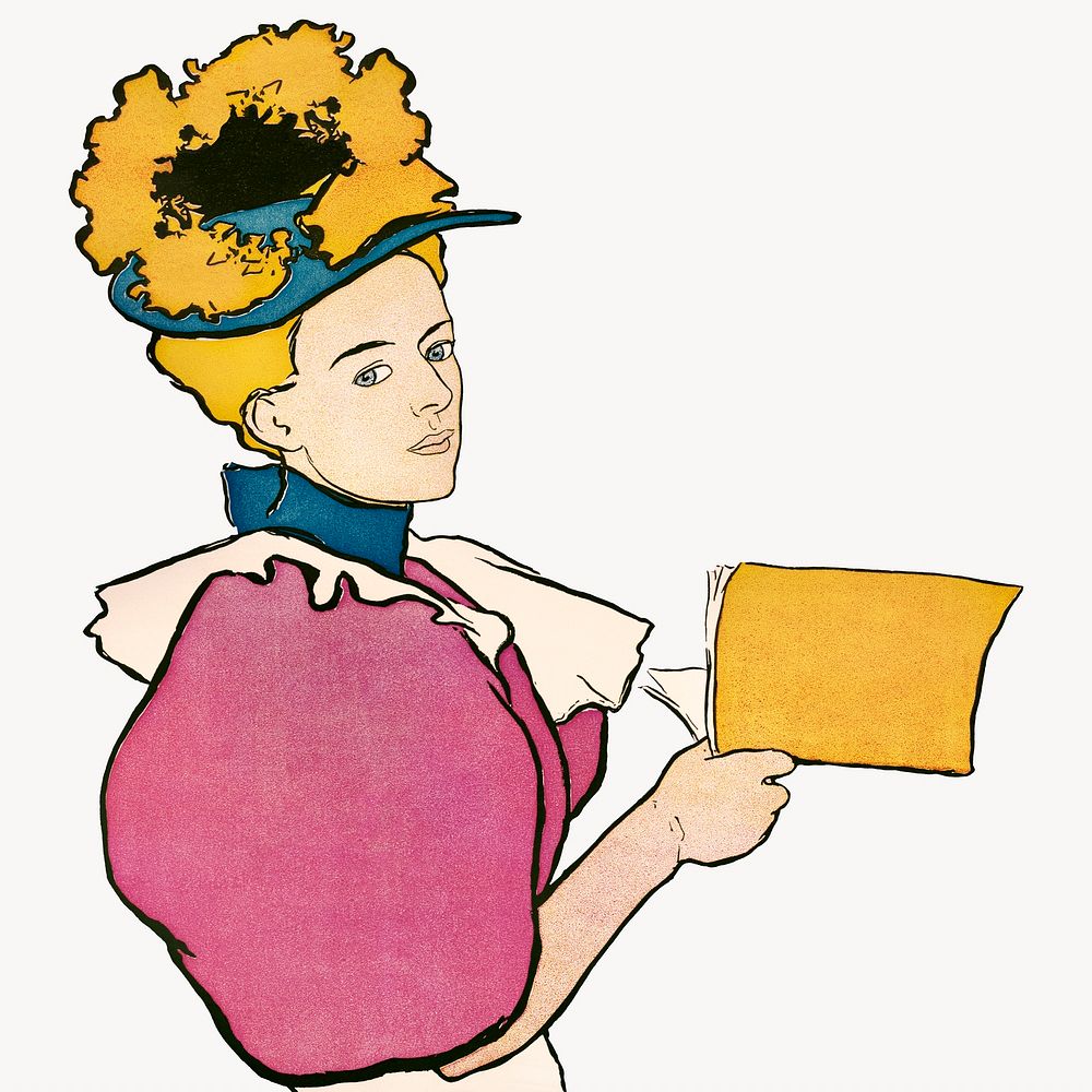 Edward Penfield's Woman holding book's vintage illustration