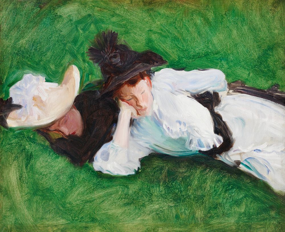 Two Girls on a Lawn (ca. 1889) by John Singer Sargent. Original from The MET Museum. Digitally enhanced by rawpixel.