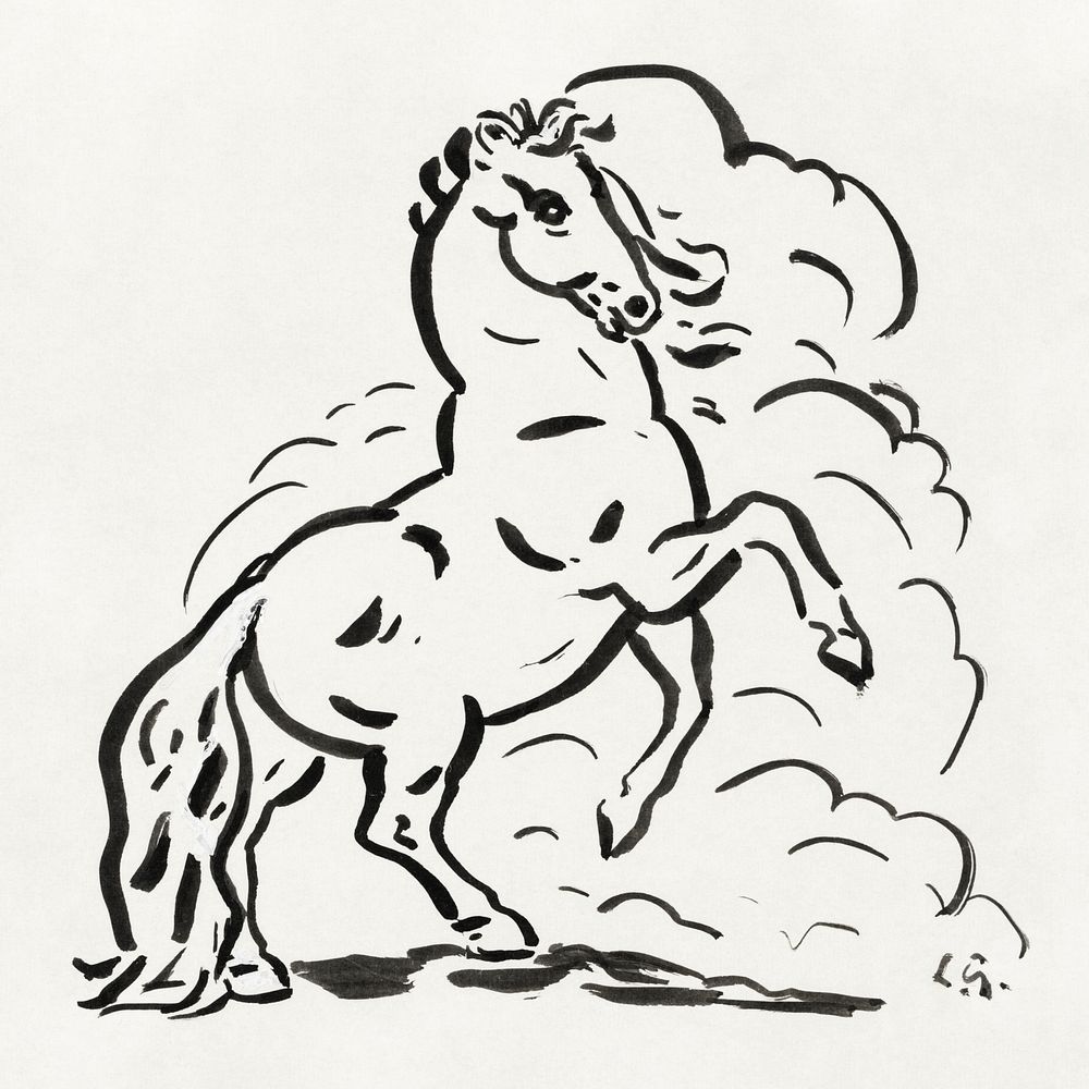 Rearing horse (ca. 1891&ndash;1941) drawing in high resolution by Leo Gestel. Original from The Rijksmuseum. Digitally…