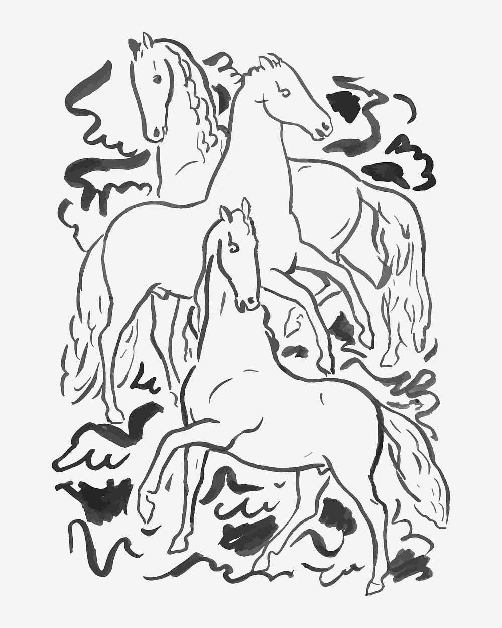 Horses vector vintage drawing, remixed from artworks from Leo Gestel