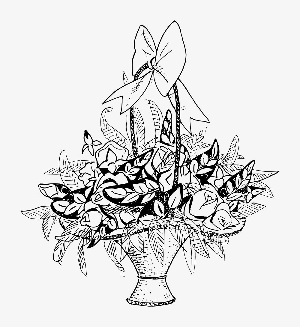 Flower basket clipart, vintage botanical | Free Vector - rawpixel