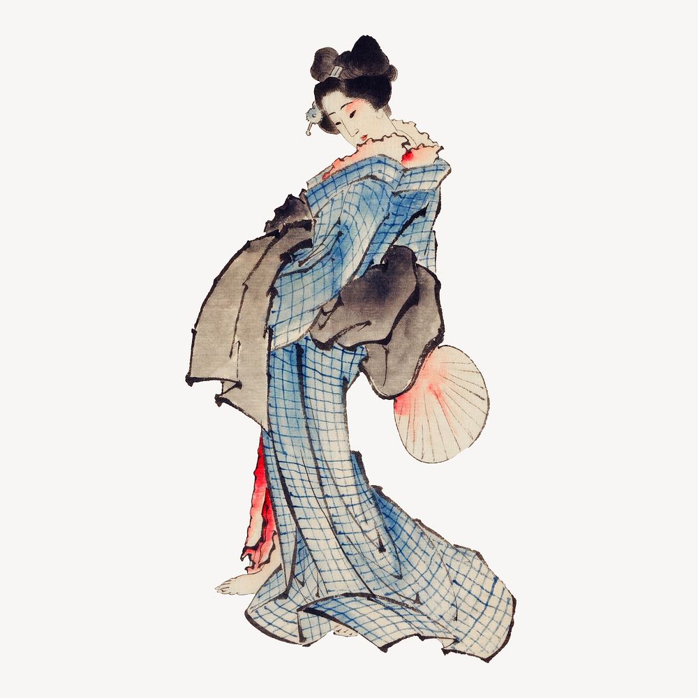 Hokusai's Japanese lady collage element, vintage illustration psd
