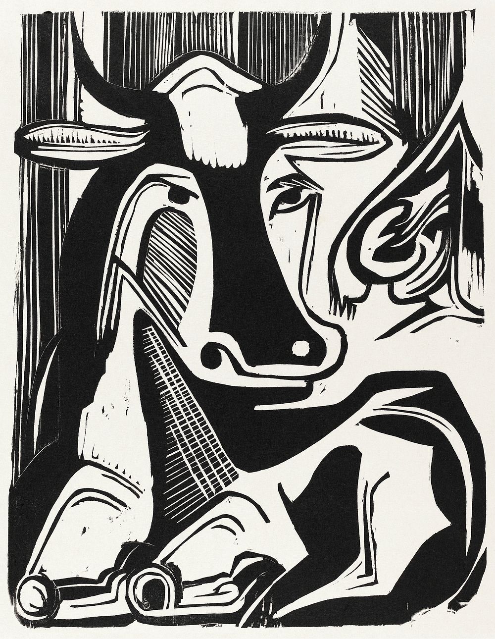 The Large Cow Lying Down (1929) print in high resolution by Ernst Ludwig Kirchner. Original from The National Gallery of…