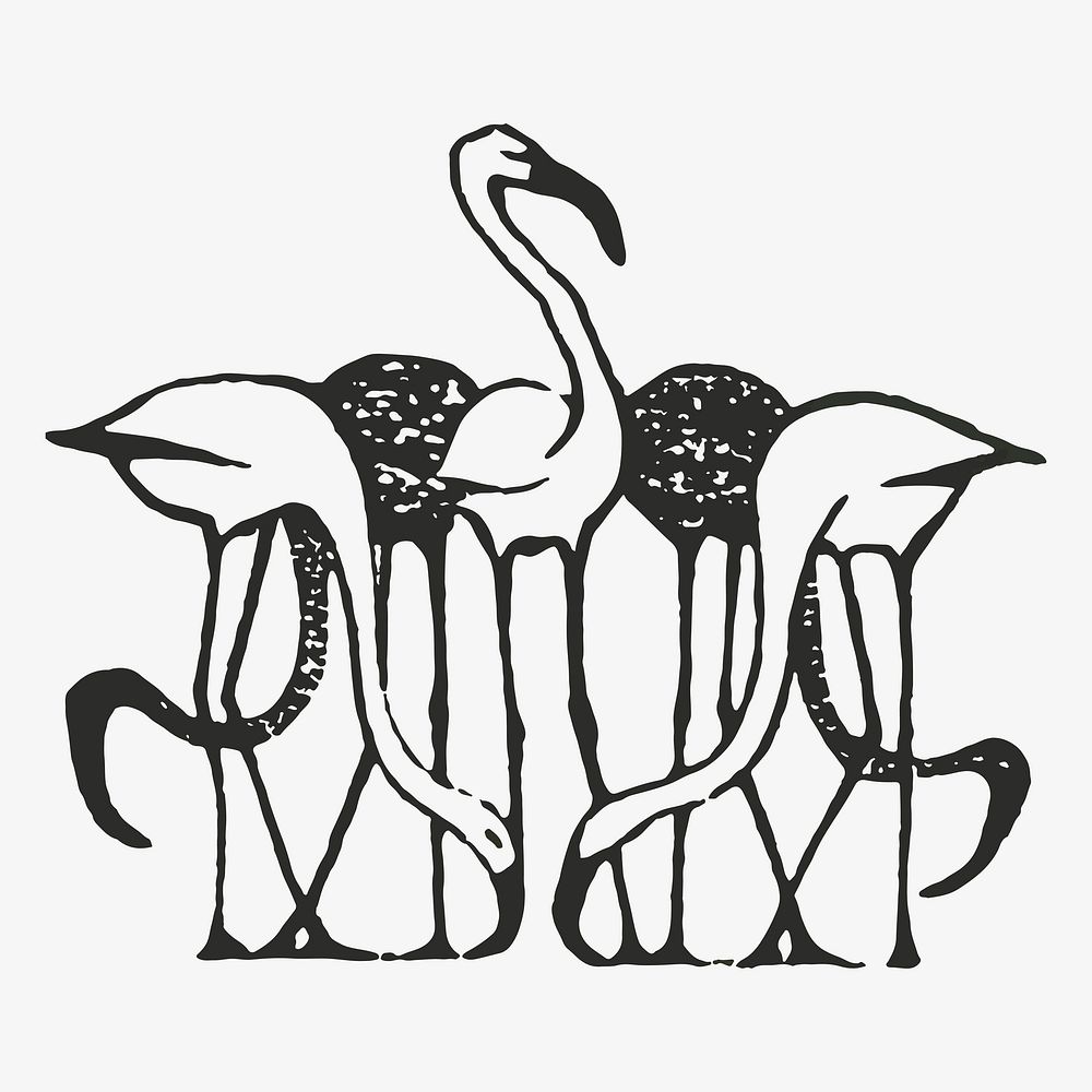 Vintage flamingos vector animal print, remixed from artworks by Gerrit Willem Dijsselhof