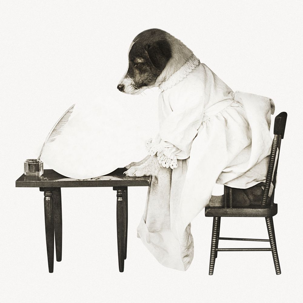 Reading dog, animal vintage illustration