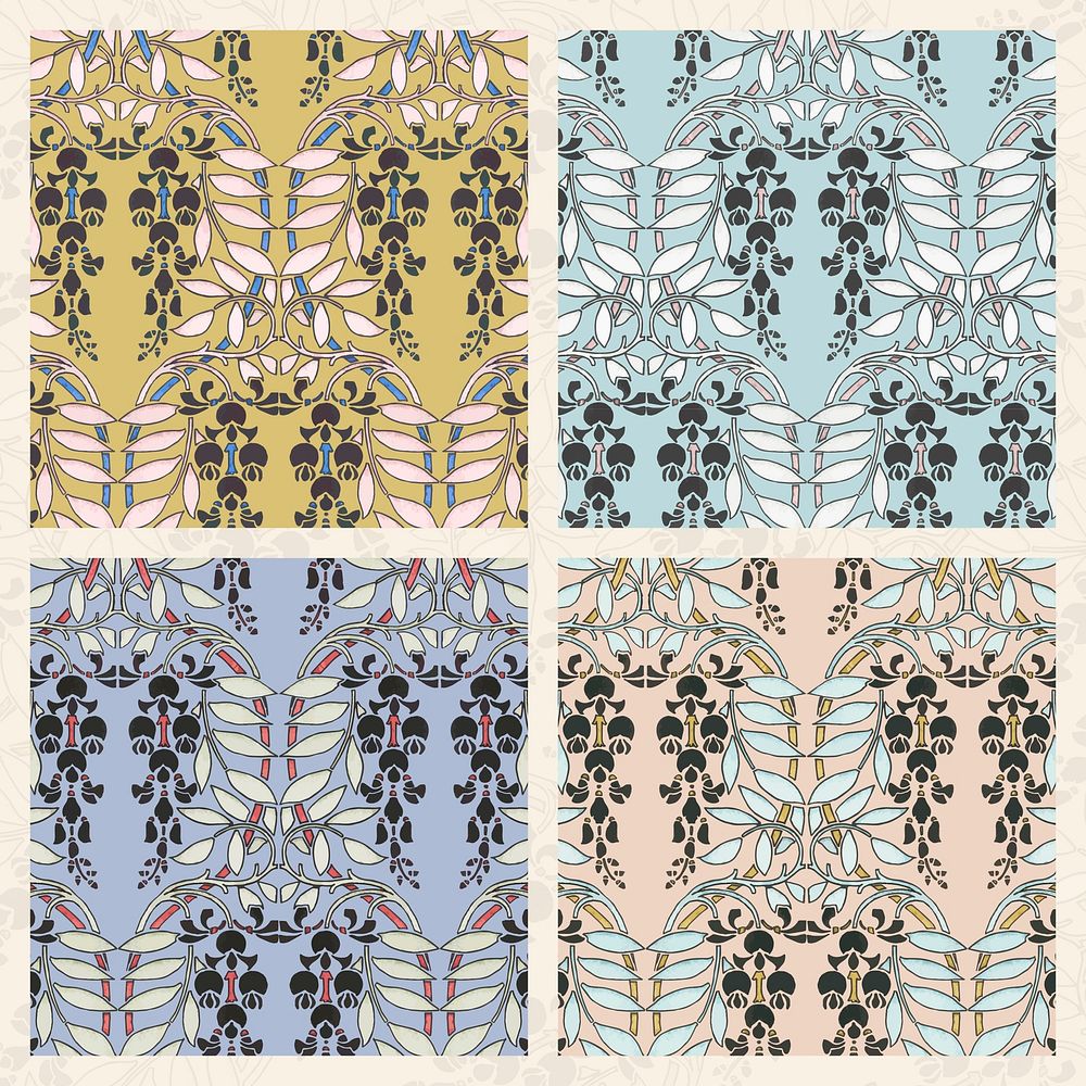 Art nouveau wisteria flower vector pattern collection design resource