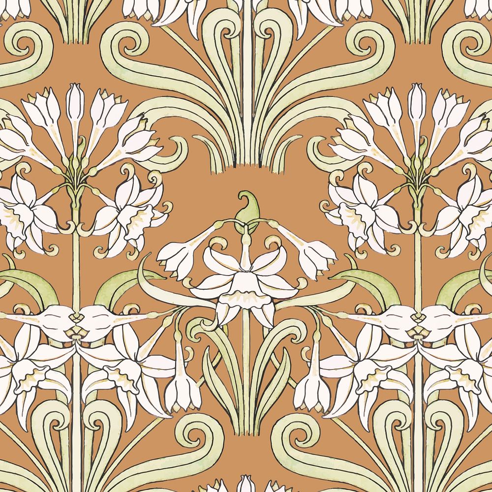 Art nouveau jonquil flower vector pattern design resource