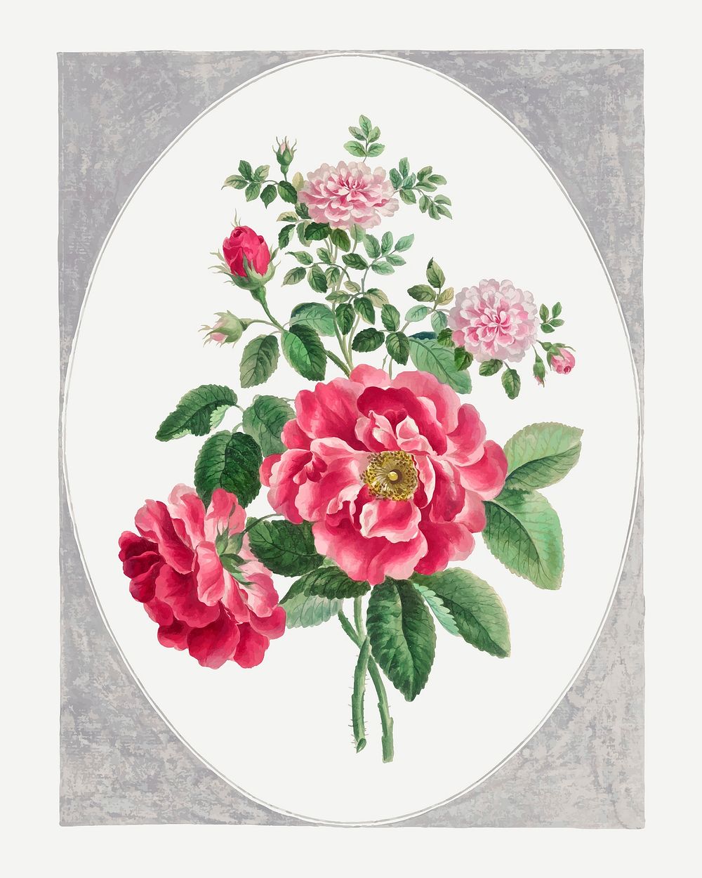 Pink rose vector vintage floral art print, remixed from artworks by John Edwards