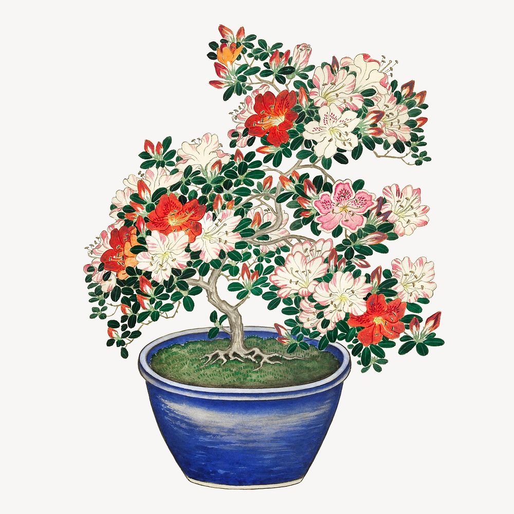 Plant collage element, Ohara Koson-inspired artwork psd, remixed by rawpixel
