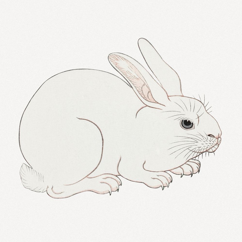 Rabbit collage element, Japanese vintage illustration psd