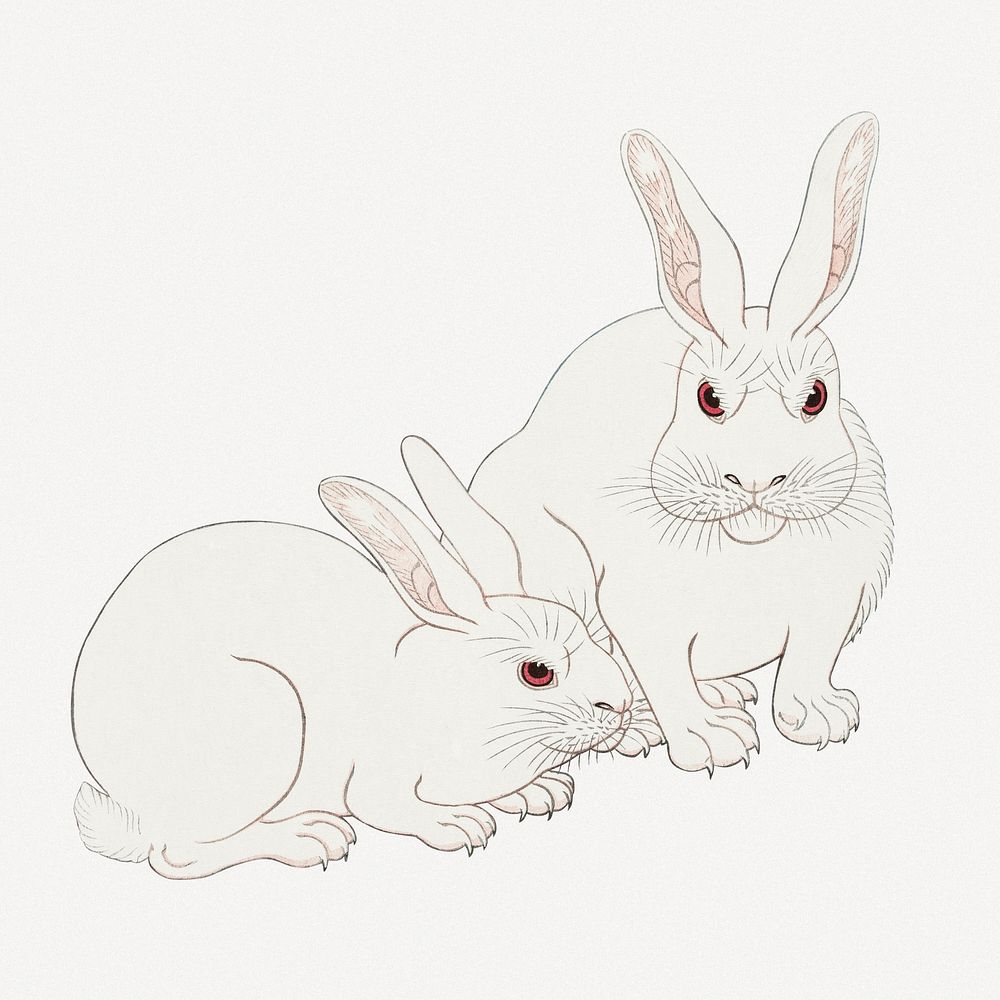 Rabbit collage element, Japanese vintage illustration psd