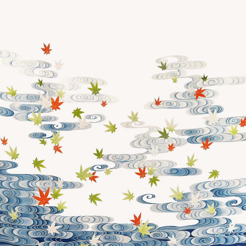Susoshiki with maple leaves in the Tatsuta river collage element, vintage illustration psd
