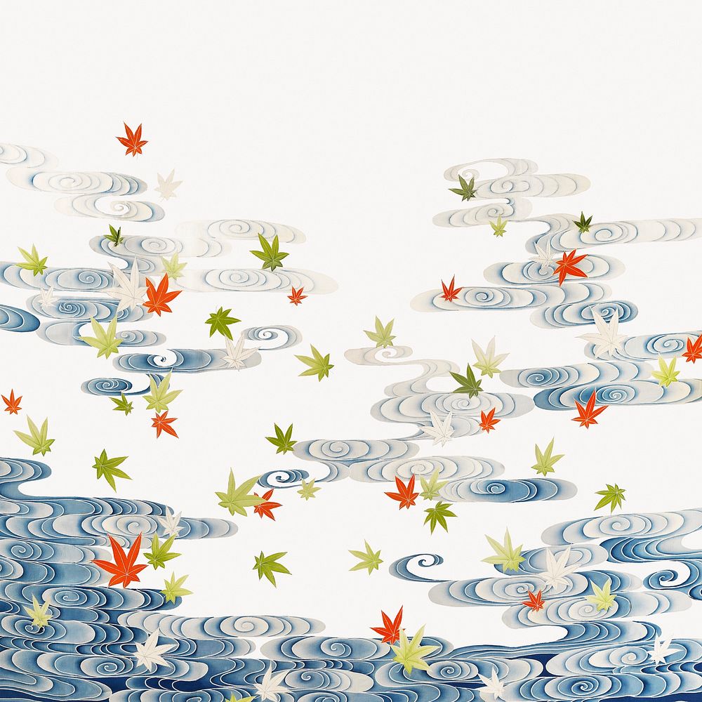 Susoshiki with maple leaves in the Tatsuta river vintage illustration