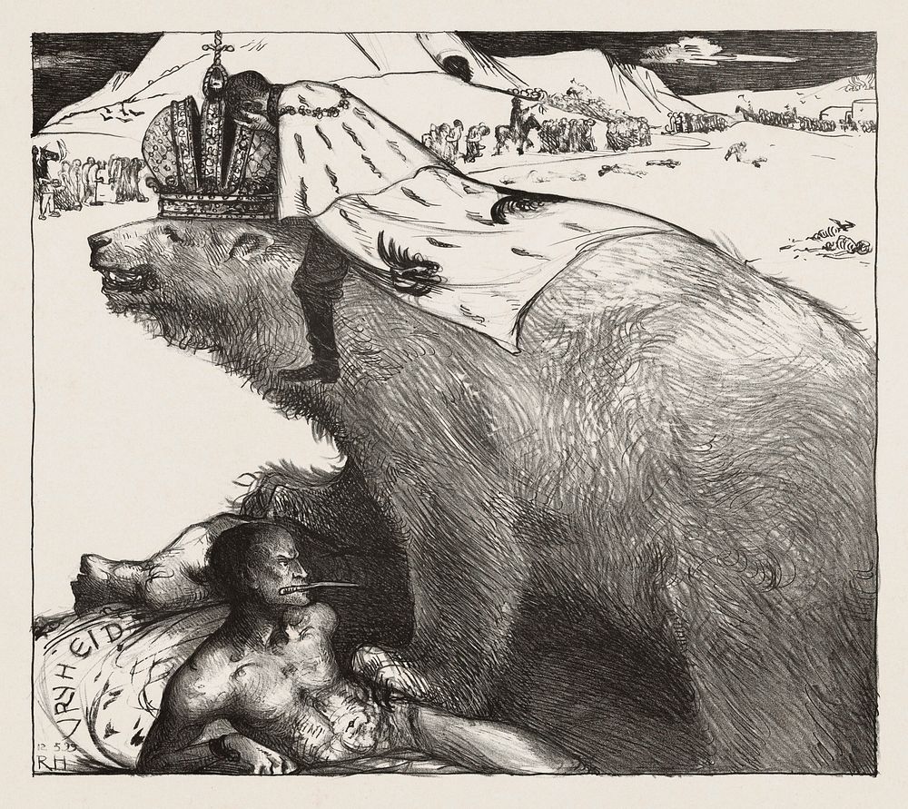 Tsar Nicholas II of Russia on the Russian bear The Russian bear roars peace (1899) print in high resolution by Richard…