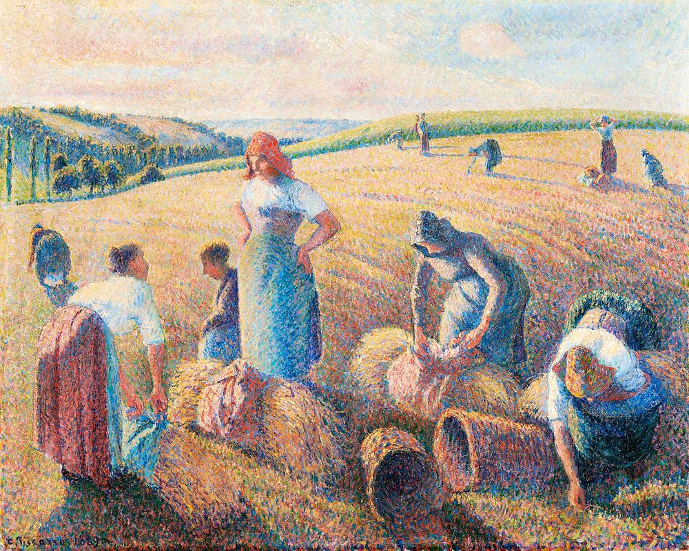 The gleaners (1889) painting in high resolution by Camille Pissarro. Original from the Kunstmuseum Basel Museum. Digitally…
