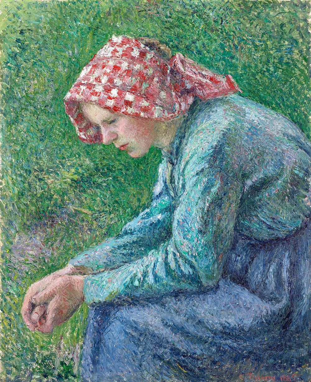 A Seated Peasant Woman (1885) by Camille Pissarro. Original from Yale University Art Gallery. Digitally enhanced by rawpixel.